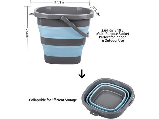 2 Pack Collapsible Plastic Bucket with 2.6 Gallon (10L) Each, Foldable Rectangular Tub for House Cleaning, Space Saving Outdoor Waterpot for Garden...
