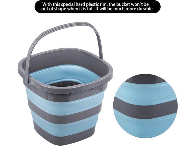 2 Pack Collapsible Plastic Bucket with 2.6 Gallon (10L) Each, Foldable Rectangular Tub for House Cleaning, Space Saving Outdoor Waterpot for Garden...