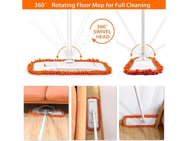 Dust Mop for Floor Cleaning with Washable Microfiber Pad - JEHONN Dry Wet Flat Mop with Scouring Pad for Hardwood, Laminate, Tile, Marble