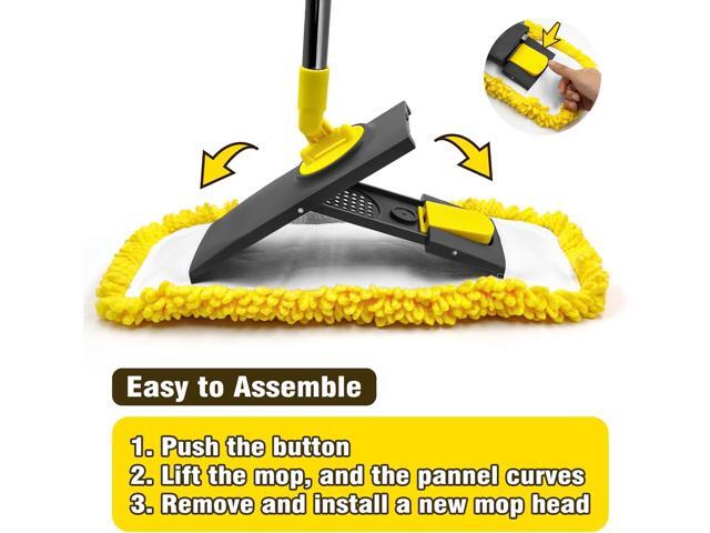 Dust Mop with Microfiber & Chenille Pads, Dry Wet Flat Mop for Cleaning Hard Wood Laminate Tile Vinyl Kitchen Bathroom Home (Yellow)