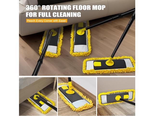 Dust Mop with Microfiber & Chenille Pads, Dry Wet Flat Mop for Cleaning Hard Wood Laminate Tile Vinyl Kitchen Bathroom Home (Yellow)