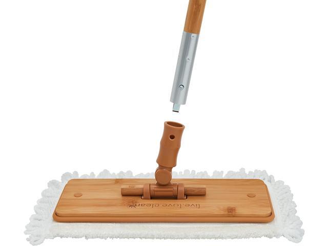 Harper Live. Love. Clean. Bamboo 2-in-1 Smooth Surface Wet/Dry Dust Mop with (2) Washable Pads for Cleaning Dust, Pet Hair & Fine Dry Dirt
