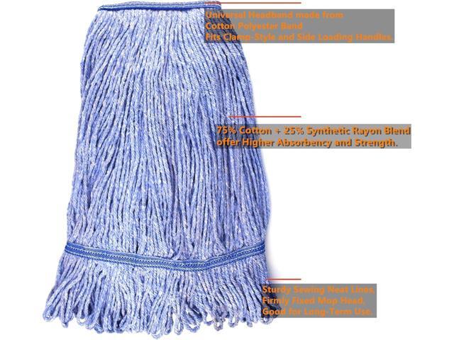 String Mop Heads Replacement Heavy Duty Commercial Grade Blue Cotton Looped End Wet Industrial Cleaning Mop Head Refills (4, Medium)