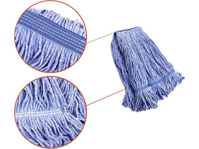 String Mop Heads Replacement Heavy Duty Commercial Grade Blue Cotton Looped End Wet Industrial Cleaning Mop Head Refills (4, Medium)