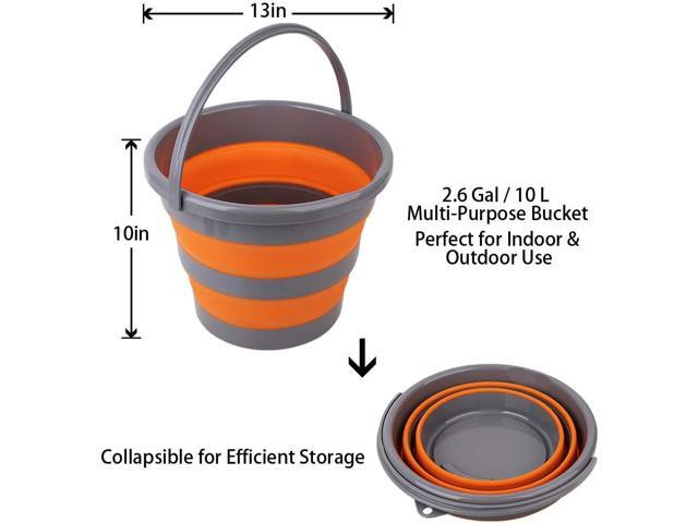 2 Pack Collapsible Plastic Bucket with 2.6 Gallon (10L) Each, Foldable Round Tub for House Cleaning, Space Saving Outdoor Waterpot for Garden or...