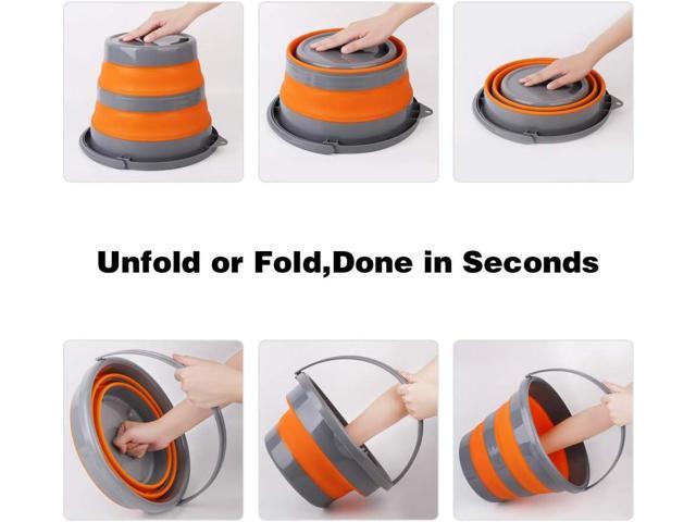 2 Pack Collapsible Plastic Bucket with 2.6 Gallon (10L) Each, Foldable Round Tub for House Cleaning, Space Saving Outdoor Waterpot for Garden or...