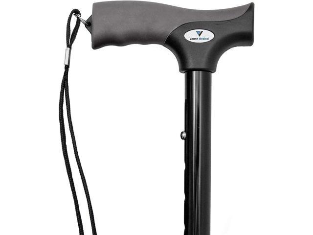 Vaunn Medical Easy Grip Height Adjustable Folding Cane/Walking Stick with Strap/Pouch- Compact, Portable, and Safe Walking Assistant- Non-Slip Grip...