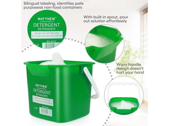 Matthew Red & Green & Blue Detergent and Sanitizing Cleaning Bucket 3 Quart Cleaning Pail,Set of 3 Square Containers,Built-In Spout w/Handle,Wash Rinse...