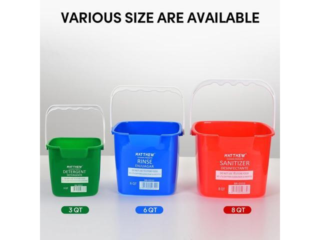 Matthew Red & Green & Blue Detergent and Sanitizing Cleaning Bucket 3 Quart Cleaning Pail,Set of 3 Square Containers,Built-In Spout w/Handle,Wash Rinse...