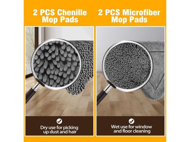 JEHONN Triangle Wall Mop Replacement Heads, 2 PCS Chenille Mop Pads & 2 PCS Microfiber Mop Pads for Wet and Dry Use
