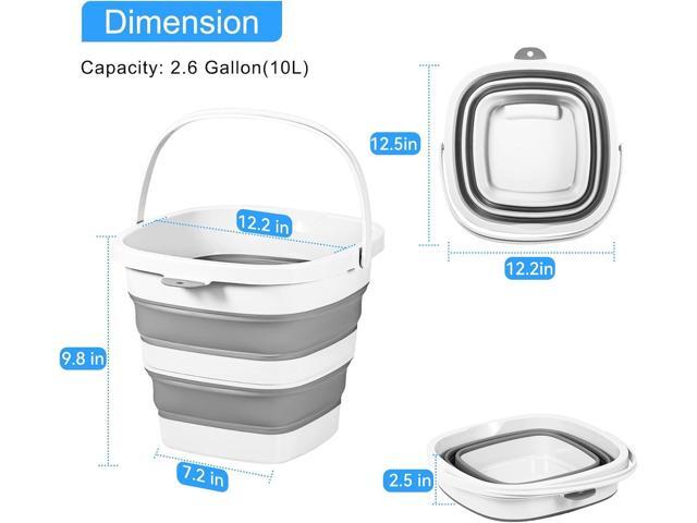 2 Pack 2.6 Gallon(10L) Collapsible Plastic Buckets with Handle Compact Cleaning Square Storage Bucket Portable Water Tub Outdoor Water Pail for...