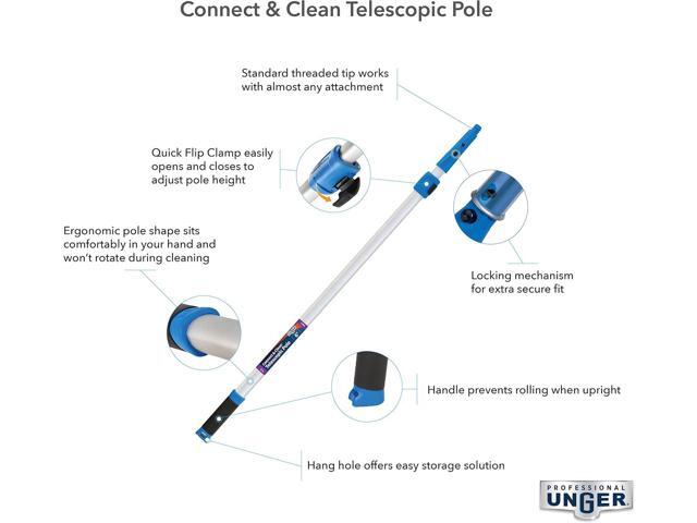 Unger Professional Connect & Clean 3-6 Aluminum Telescopic Extension Pole with Locking Cone & Quick-Flip Clamp Compatible with Cleaning Tool...