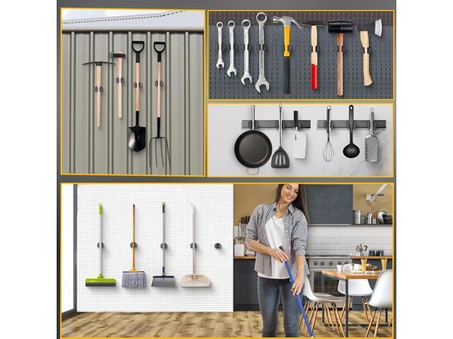 Upgraded Magnetic Broom and Mop Holder Wall Mount, Space-Saving Heavy Duty No Drill Over the Door Broom Gripper RV Camper Wall Organizer,Black,2 Pcs