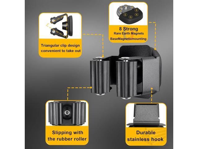 Upgraded Magnetic Broom and Mop Holder Wall Mount, Space-Saving Heavy Duty No Drill Over the Door Broom Gripper RV Camper Wall Organizer,Black,2 Pcs