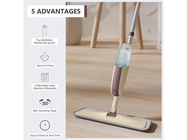 Spray Mop for Floor Cleaning, HOMTOYOU Floor Mop Dry Wet Spray Mop with 2 Refillable Bottle and 4 Washable Microfiber Pads for Home Kitchen...