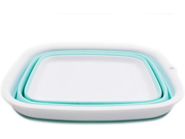 SAMMART 7.7L (2 Gallon) Collapsible Tub - Foldable Dish Tub - Portable Washing Basin - Space Saving Plastic Washtub (White/Lake Green, S)