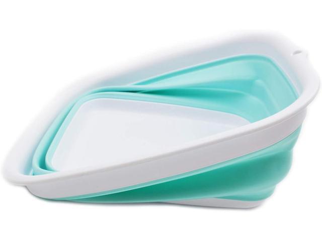 SAMMART 7.7L (2 Gallon) Collapsible Tub - Foldable Dish Tub - Portable Washing Basin - Space Saving Plastic Washtub (White/Lake Green, S)
