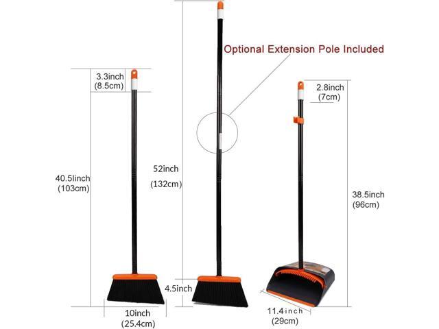 TreeLen Broom and Dustpan Set with 52' Long Handle for Home Kitchen Room Office Lobby Floor Use Upright Stand Up Stand Up Broom with Dustpan Combo