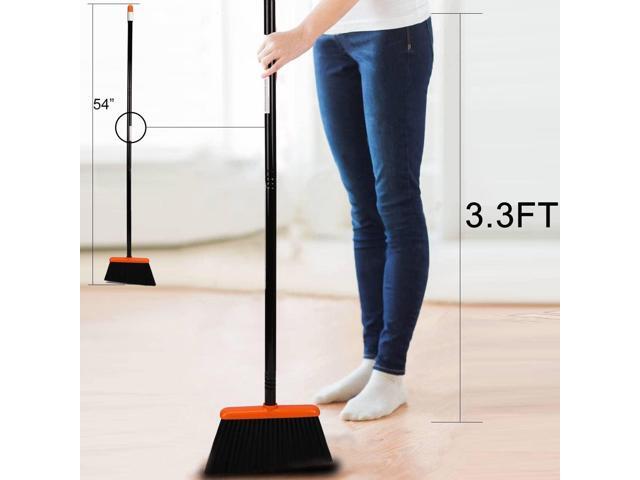 TreeLen Broom and Dustpan Set with 52' Long Handle for Home Kitchen Room Office Lobby Floor Use Upright Stand Up Stand Up Broom with Dustpan Combo