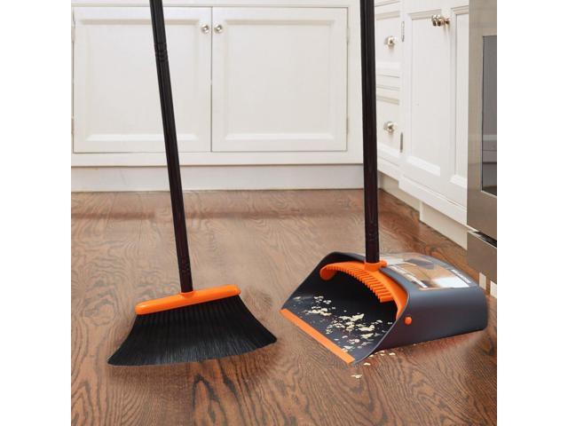TreeLen Broom and Dustpan Set with 52' Long Handle for Home Kitchen Room Office Lobby Floor Use Upright Stand Up Stand Up Broom with Dustpan Combo