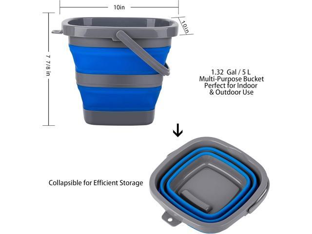3 Pack Collapsible Bucket with 1.32 Gallon (5L) Each, Small Plastic Bucket for Sand or Beach, Portable Water Bucket for Cleaning, Fishing Water Pail