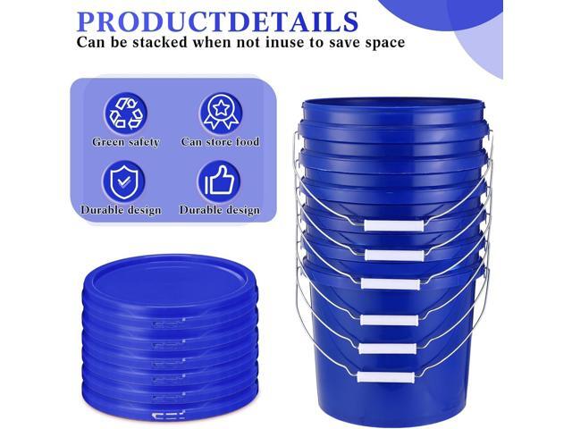 6 Pcs 2 Gallon Plastic Bucket Pail Container with Lid Heavy Duty Reusable Water Bucket with Metal Handle for Storage Ice(Dark Blue)