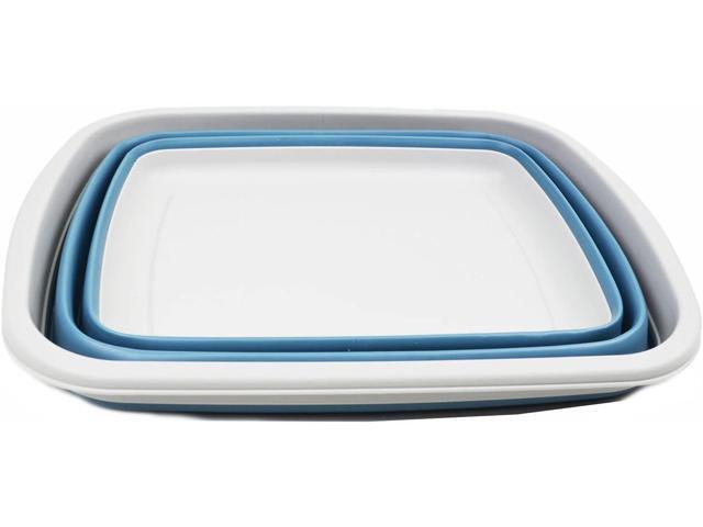 SAMMART 10L (2.6 Gallons) Collapsible Tub - Foldable Dish Tub - Portable Washing Basin - Space Saving Plastic Washtub (Grey/Steel Blue, 1)