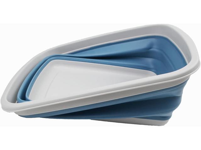 SAMMART 10L (2.6 Gallons) Collapsible Tub - Foldable Dish Tub - Portable Washing Basin - Space Saving Plastic Washtub (Grey/Steel Blue, 1)