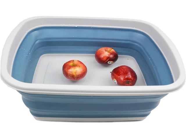 SAMMART 10L (2.6 Gallons) Collapsible Tub - Foldable Dish Tub - Portable Washing Basin - Space Saving Plastic Washtub (Grey/Steel Blue, 1)