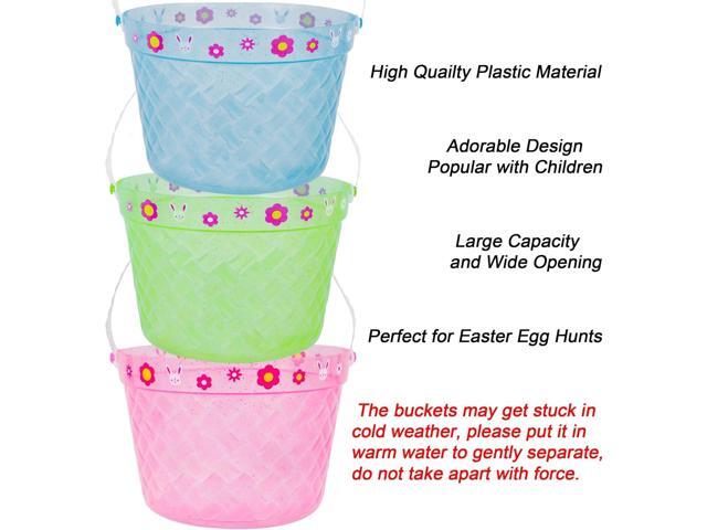 Zcaukya Easter Buckets, 3 Packs Clear Plastic Kids Easter Baskets with Handles, Empty Plastic Easter Pails for Easter Egg Hunt Party Favors, Green,...