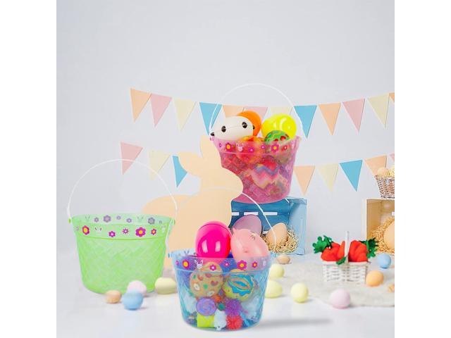 Zcaukya Easter Buckets, 3 Packs Clear Plastic Kids Easter Baskets with Handles, Empty Plastic Easter Pails for Easter Egg Hunt Party Favors, Green,...