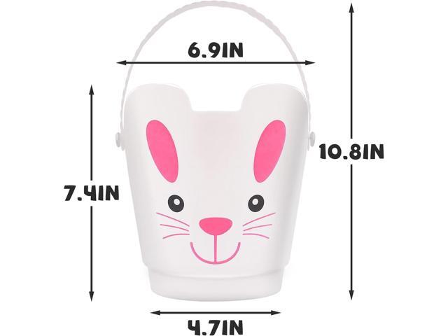 Zcaukya Easter Buckets, Set of 3 Plastic Easter Bunny Baskets with Handles, Empty Plastic Easter Pails for Kids Easter Egg Hunt Party Favors
