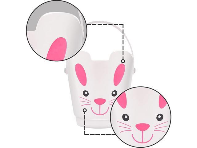 Zcaukya Easter Buckets, Set of 3 Plastic Easter Bunny Baskets with Handles, Empty Plastic Easter Pails for Kids Easter Egg Hunt Party Favors
