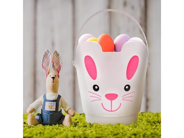 Zcaukya Easter Buckets, Set of 3 Plastic Easter Bunny Baskets with Handles, Empty Plastic Easter Pails for Kids Easter Egg Hunt Party Favors