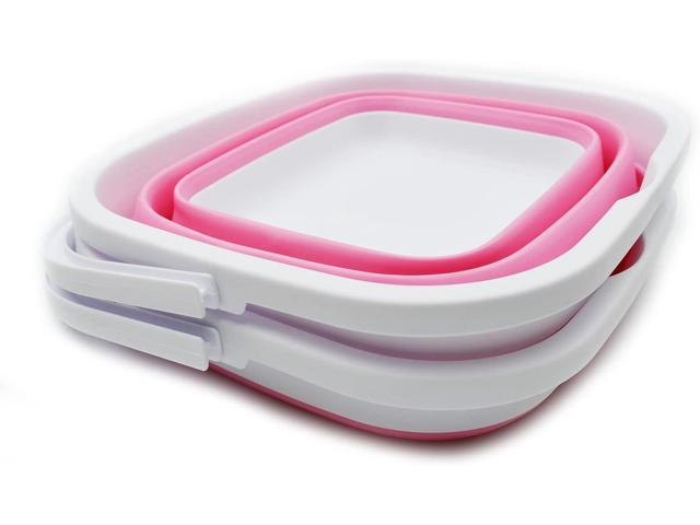SAMMART 10L (2.6 gallon) Collapsible Rectangular Handy Bucket (White/Pink (Set of 2))