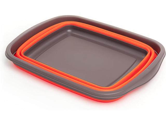 SAMMART 10L (2.6 Gallons) Collapsible Tub - Foldable Dish Tub - Portable Washing Basin - Space Saving Plastic Washtub (Grey/Orange)
