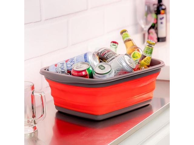 SAMMART 10L (2.6 Gallons) Collapsible Tub - Foldable Dish Tub - Portable Washing Basin - Space Saving Plastic Washtub (Grey/Orange)