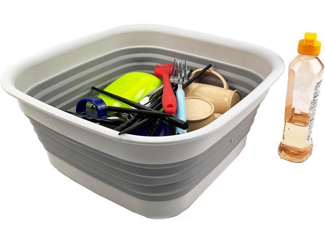 SAMMART 8L (2.1 Gallon) Collapsible Tub - Foldable Dish Tub - Portable Washing Basin - Space Saving Plastic Washtub (Grey)