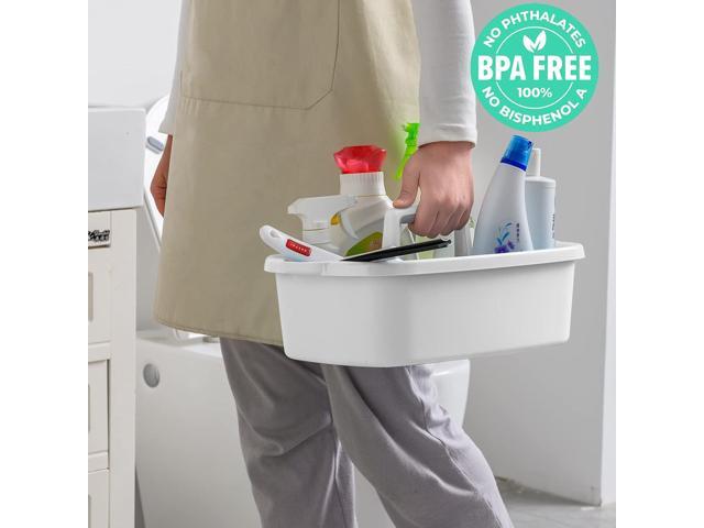 Cleaning Caddy Organizer with Handle, White Plastic Bucket for Cleaning Supplies Products, Cleaning Tool Storage Tote, 2 Pack