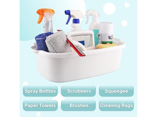 Cleaning Caddy Organizer with Handle, White Plastic Bucket for Cleaning Supplies Products, Cleaning Tool Storage Tote, 2 Pack