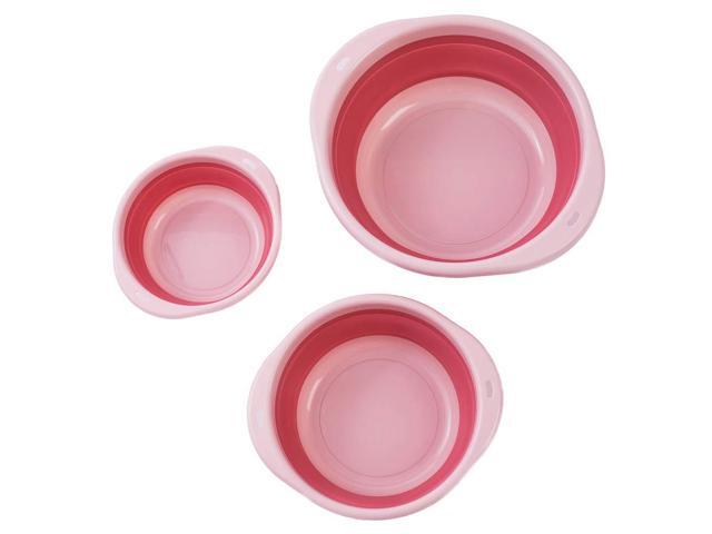 3-Pack Collapsible Wash Basin Set, Baby Kids Wash Basin Dish Tub for Travel Home, 3 Different Sizes Set Space Saving Pink Big Volume