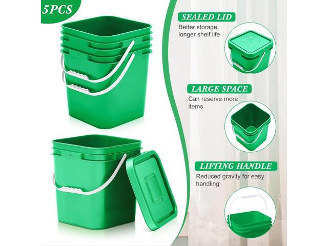 Mumufy 5 Pcs 3.5 Gallon Square Food Grade Bucket Square Bucket with Lid Food Square Grade Bucket Pail with Plastic Handle and Lid Square Buckets...