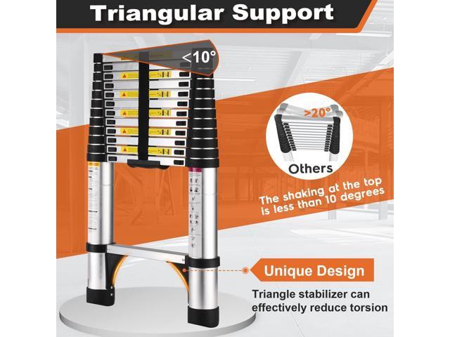 Telescoping Ladder, SocTone 12.5 FT Aluminum Lightweight Extension Ladder with 2 Triangle Stabilizers, Heavy Duty 330lbs Max Capacity,...