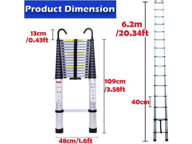 20ft Extension Ladder Aluminum DIY Telescoping Ladder for Home Trade Indoor Outdoor, Non-Slip Rubber Feet 15 Steps Height Adjustable 330lbs Max...
