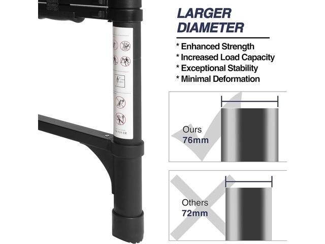 BOCOM 12.5 FT Aluminum Telescoping Ladder, Lightweight Multi-Purpose Collapsible Extension with 2 Triangle Stabilizers, Heavy Duty 330 lbs Max...