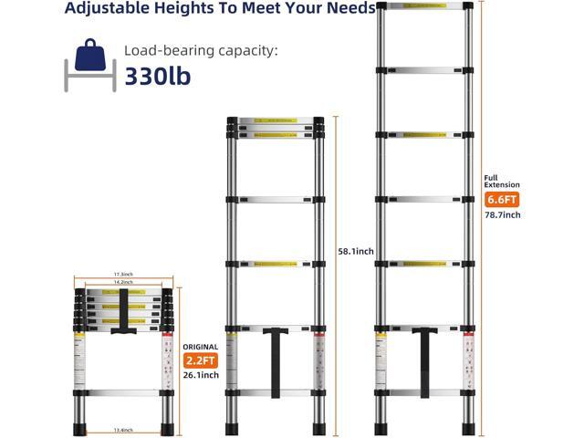 6.6 FT Extension Ladders, Lightweight Collapsible Ladders, Aluminum Telescoping Ladders for Home, Folding Telescoping Ladder for RV, Attic, Daily...