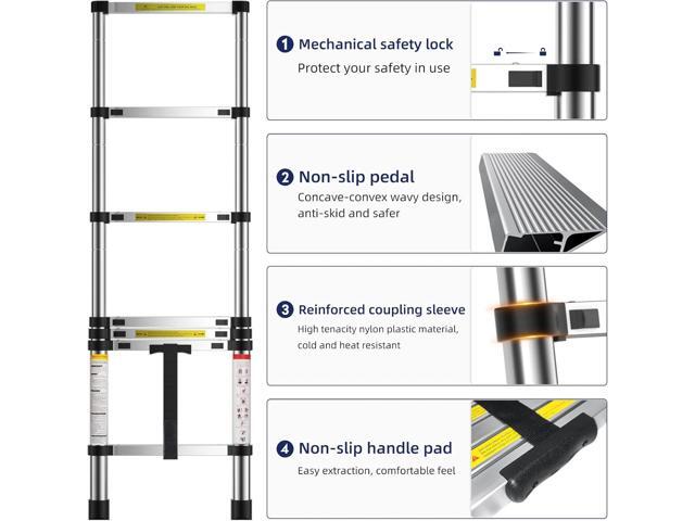 6.6 FT Extension Ladders, Lightweight Collapsible Ladders, Aluminum Telescoping Ladders for Home, Folding Telescoping Ladder for RV, Attic, Daily...