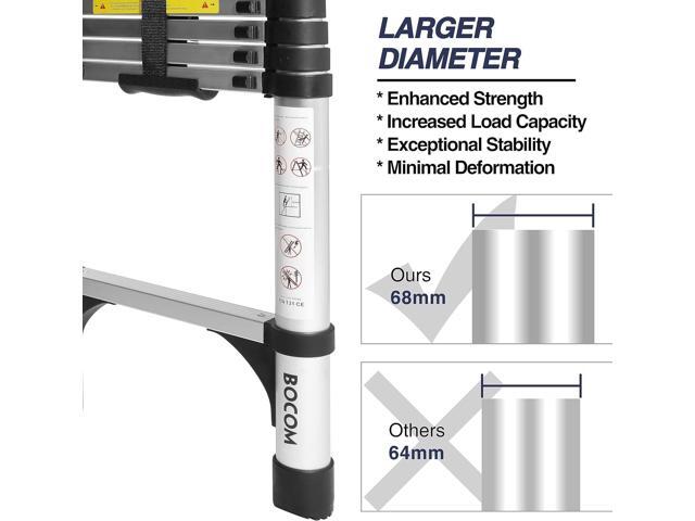 BOCOM 10.5 FT Aluminum Telescoping Ladder, Lightweight Multi-Purpose Collapsible Extension with 2 Triangle Stabilizers, Heavy Duty 330 lbs Max...