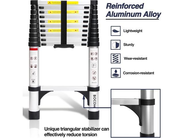 BOCOM 10.5 FT Aluminum Telescoping Ladder, Lightweight Multi-Purpose Collapsible Extension with 2 Triangle Stabilizers, Heavy Duty 330 lbs Max...