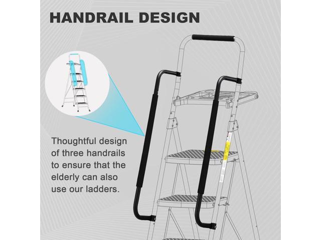 HBTower Step Ladder, Folding Step Stool with Wide Anti-Slip Pedal, Sturdy Steel Ladder, Convenient Handrail, Lightweight, Portable Steel Step Stool